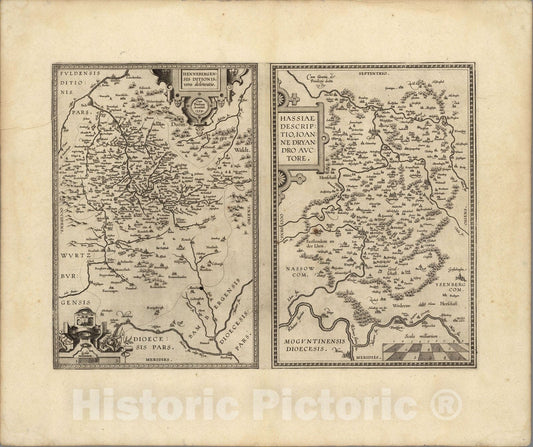 Historic Map : Germany,(62) Hennebergensis. Hassiae. 1579 , Vintage Wall Art