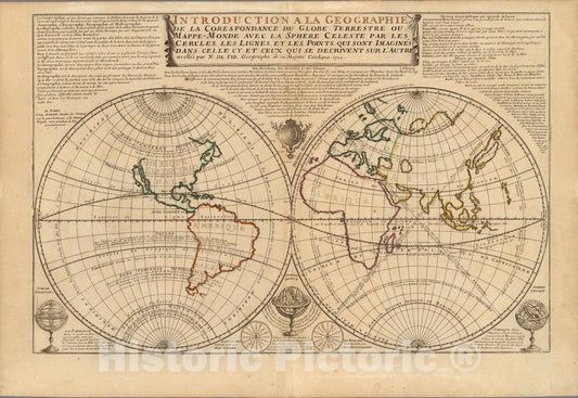 Historic Map : Introduction a la Geographie De La Corespondance de Globe Terrestre ou mappe-monde, 1722 - Vintage Wall Art