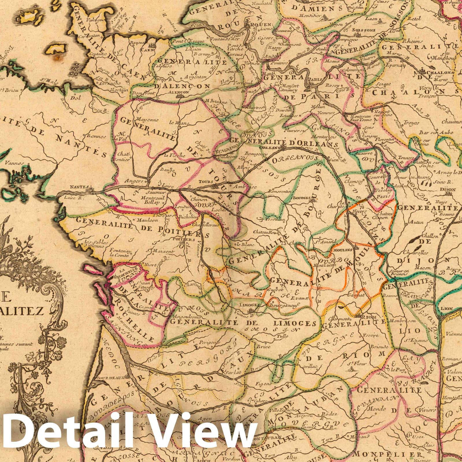 France - River Map, 1723 - Historical Map Print