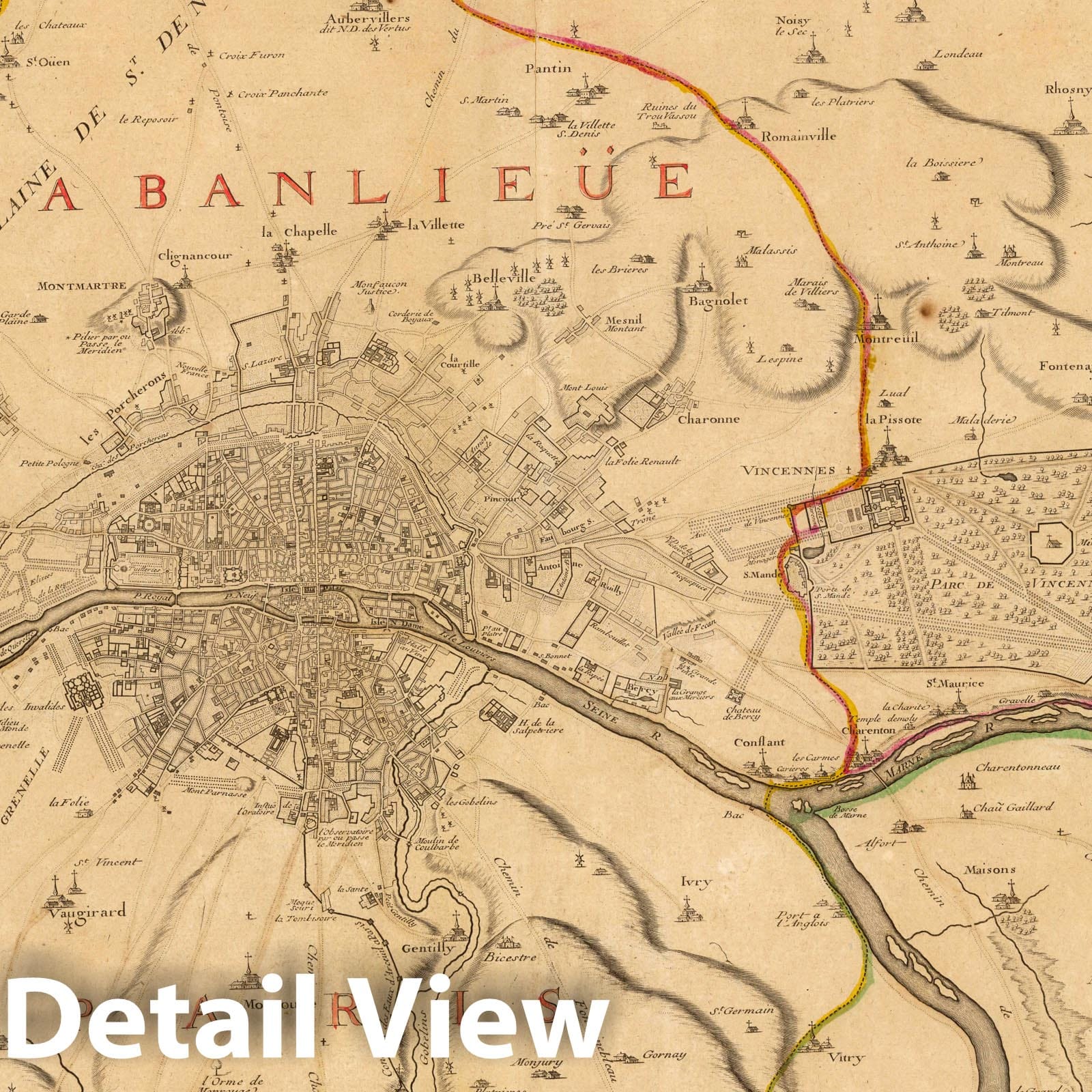 Suburbs of Paris - River Map, 1717 - Historical Map Print