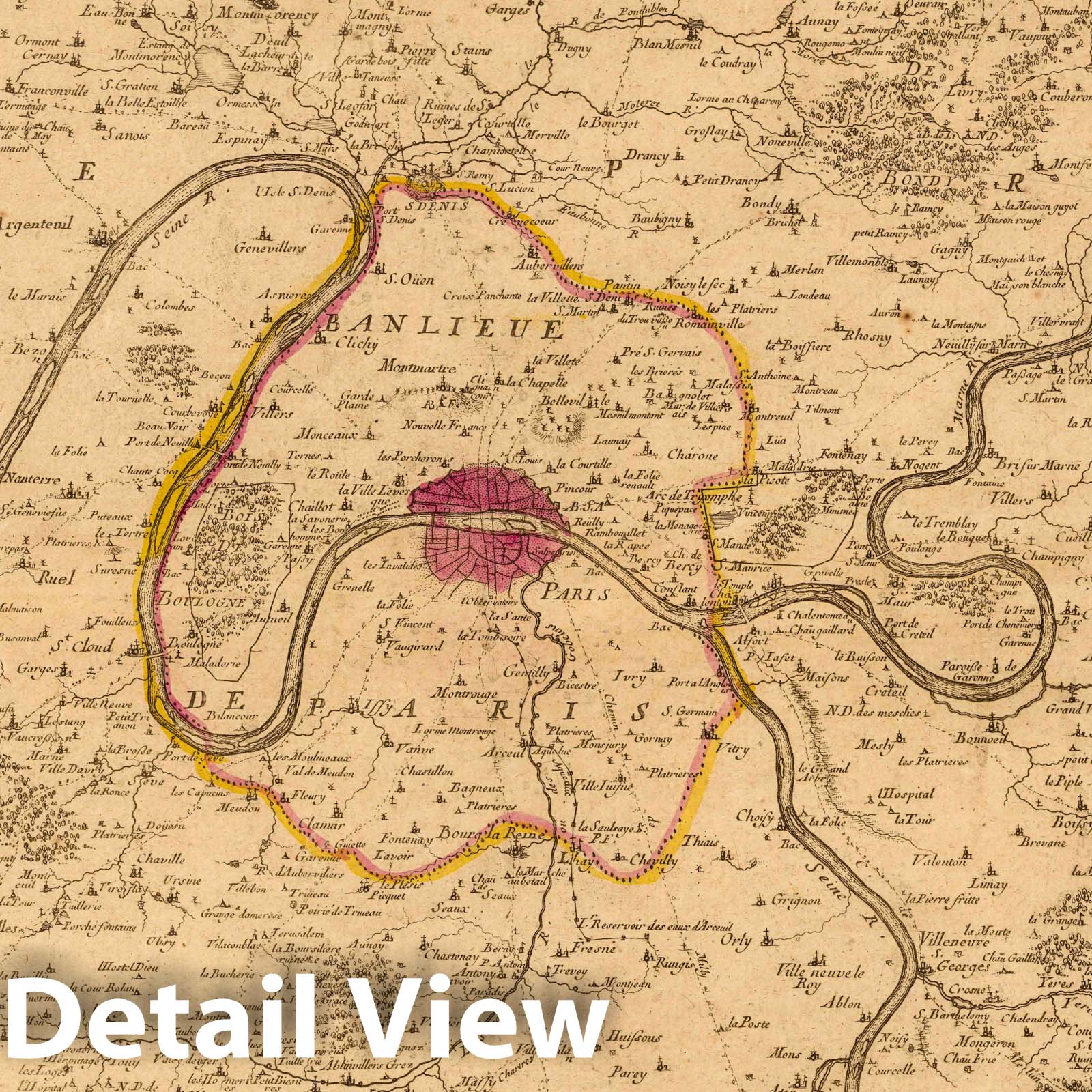 Archdiocese of Paris - River Map, 1714 - Historical Map Print