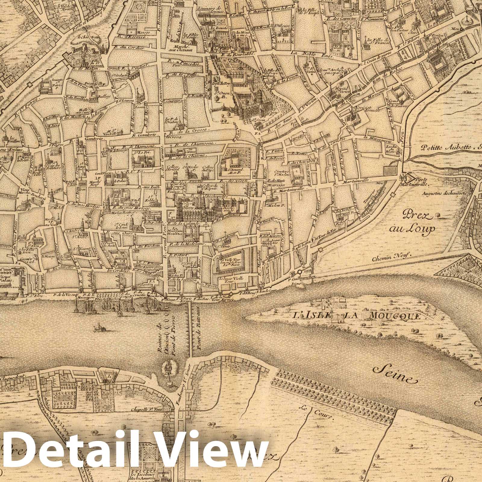 Rouen - River Map, 1724 - Historical City Plan Print