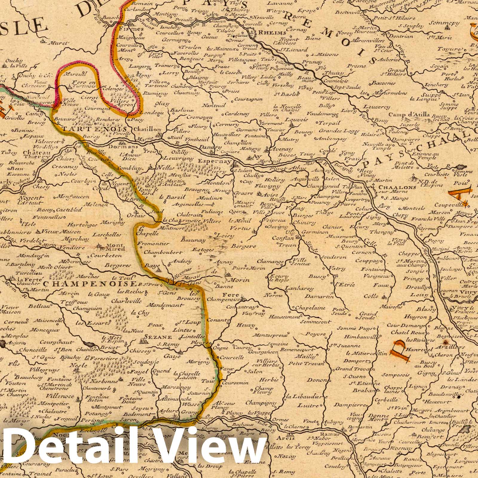 Champagne and Brie, France - River Map, 1710 - Historical Map Print