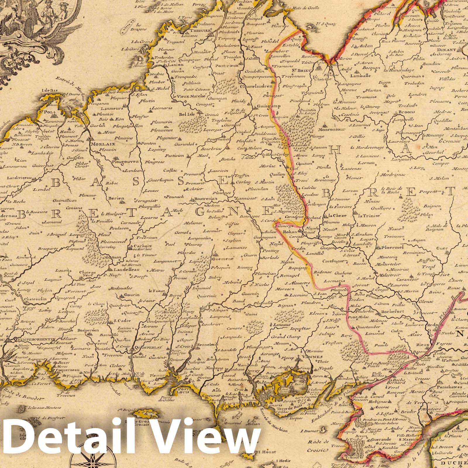 Brittany, France - River Map, 1711 - Historical Map Print