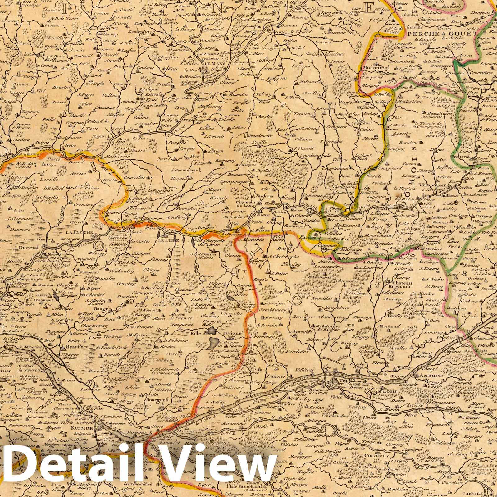 Maine, Anjou, Touraine, Beauce, and Sologne, France - River Map, 1725