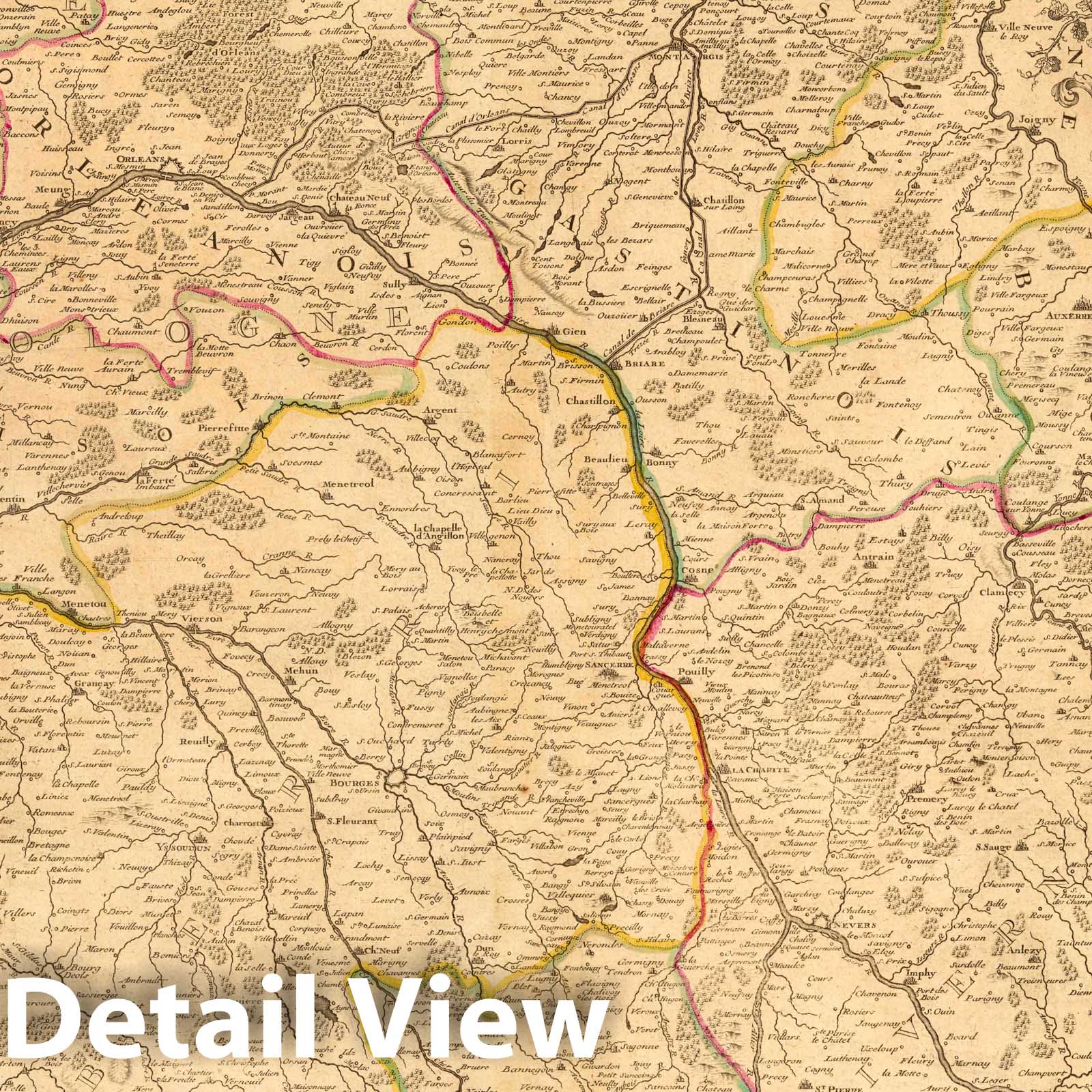 Berry, Nivernois, Beauce, and Sologne, France - River Map, 1713