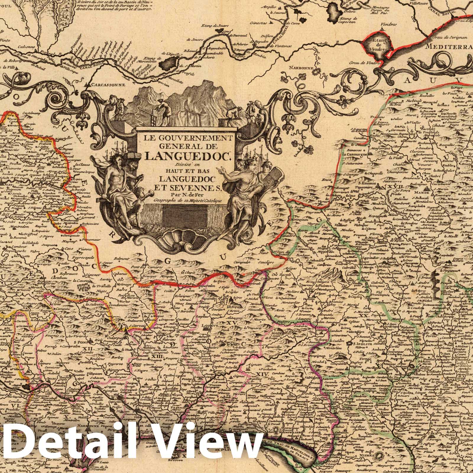 Languedoc, France with Royal Canal, 1712 - Historical Map Print