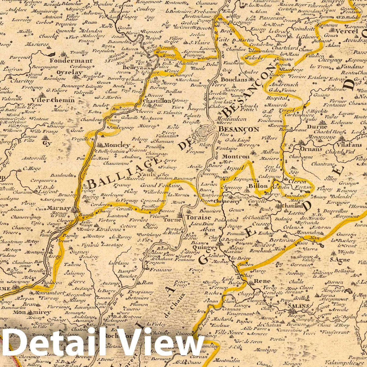 Burgundy and Franche-Comte, France - River Map, 1708 - Historical Map Print