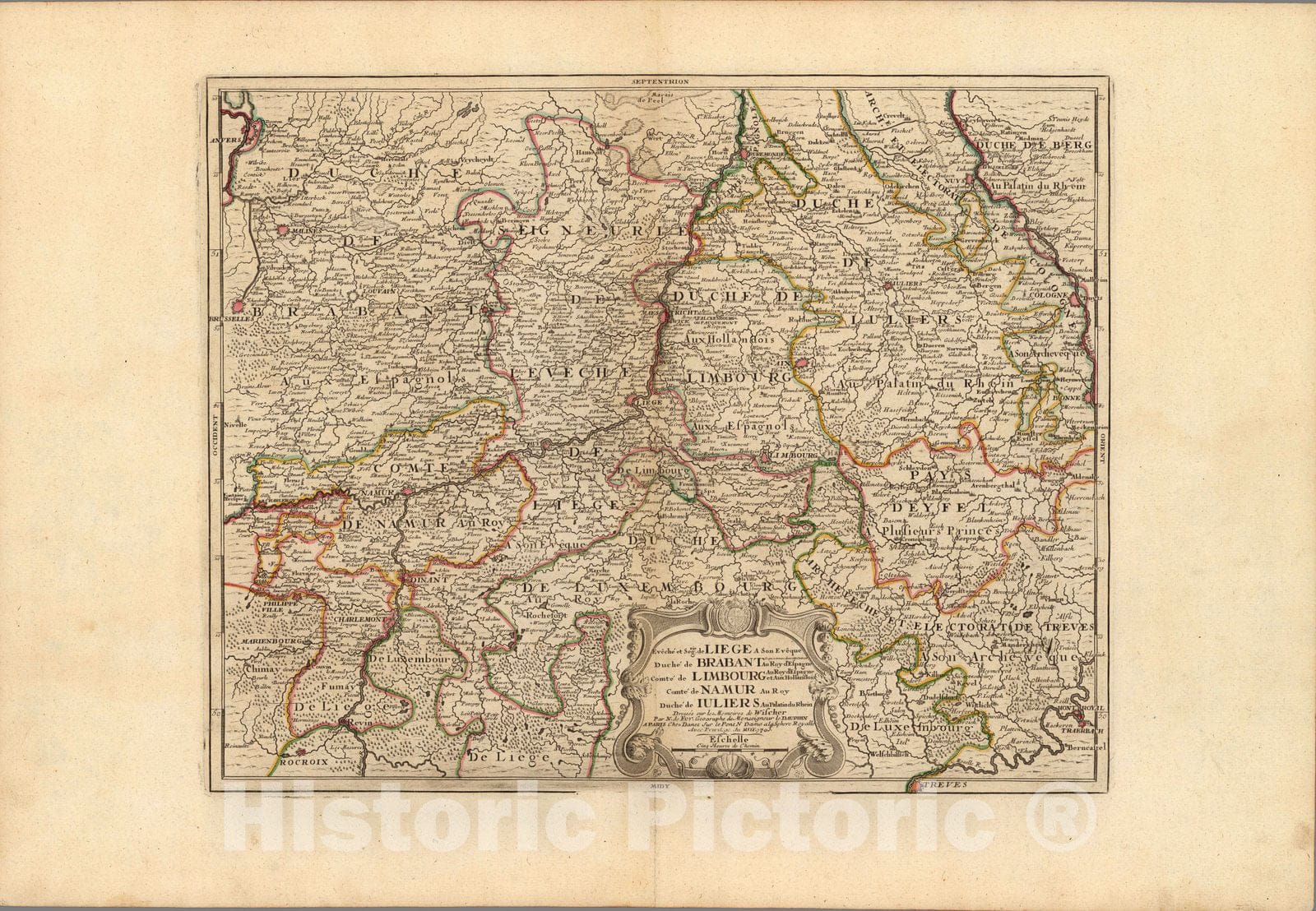 Historic Map : Belgium,Liege Brabant Limbourg Namur Iuliers 1705 , Vintage Wall Art