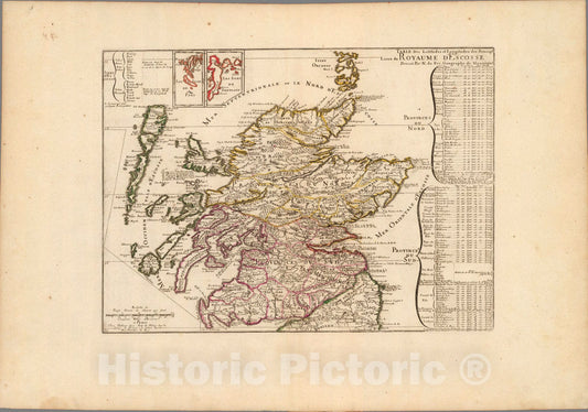 Historic Map : Scotland,Royaume D Ecosse. 1705 , Vintage Wall Art