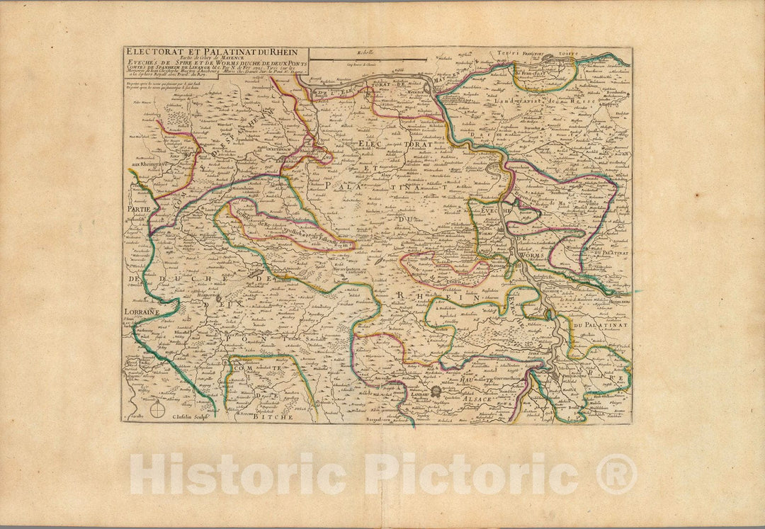 Historic Map : Germany,Electorat et Palatinat Du Rhein. 1705 , Vintage Wall Art