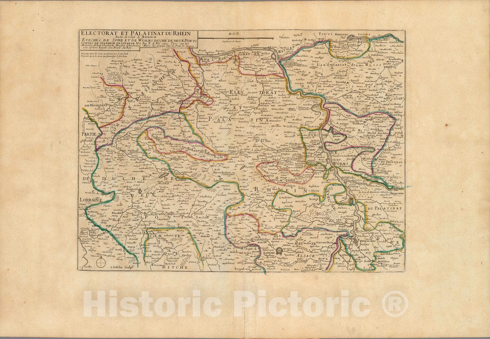 Historic Map : Germany,Electorat et Palatinat Du Rhein. 1705 , Vintage Wall Art