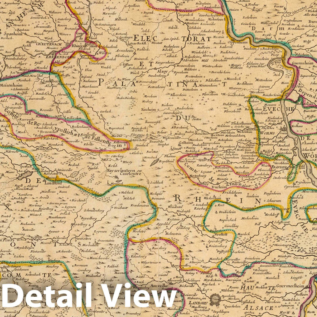 Palatinate of the Rhine - River Map, 1705 - Historical Map Print