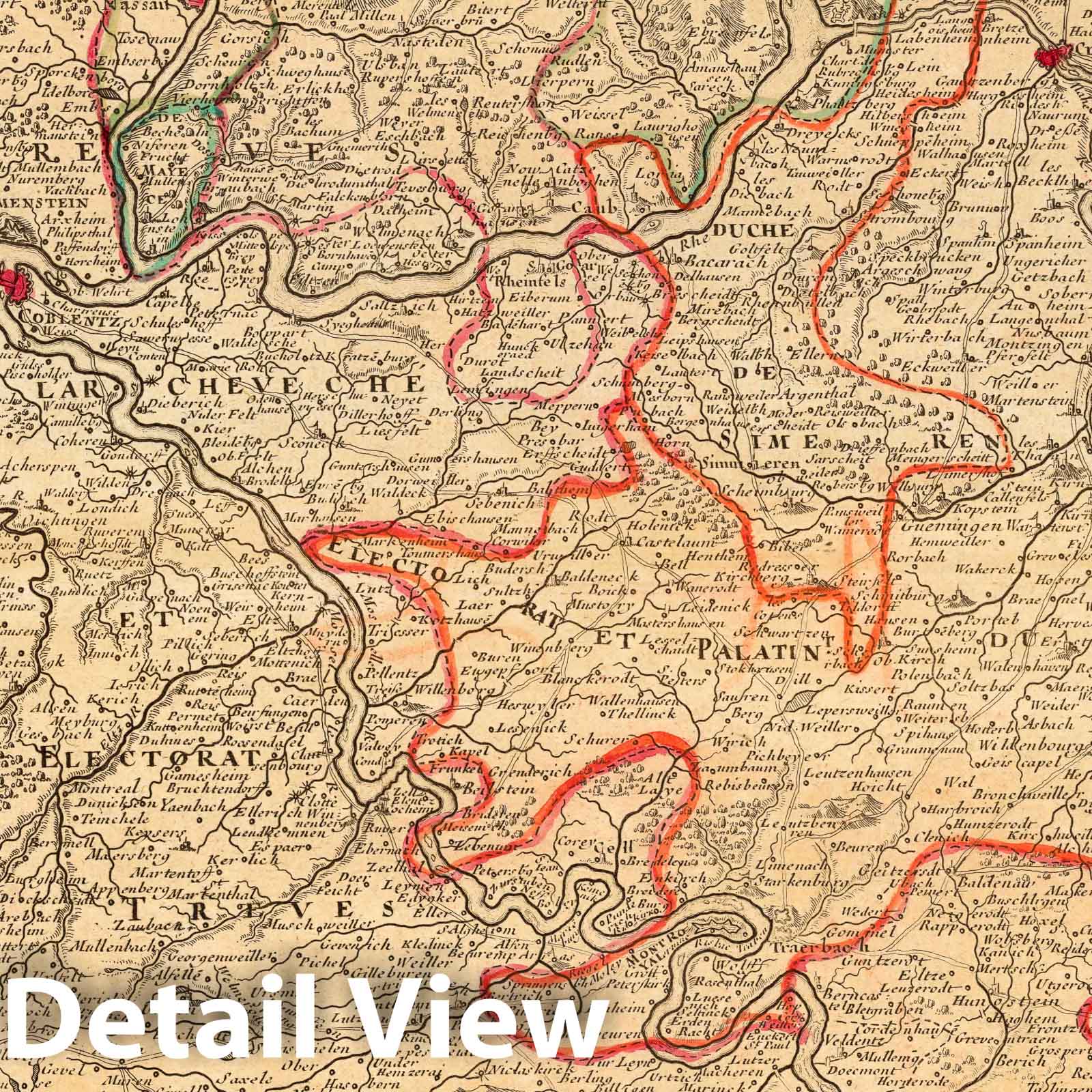 Moselle, Rhine, and Saar Rivers, Germany, 1705 - Historical Map Print