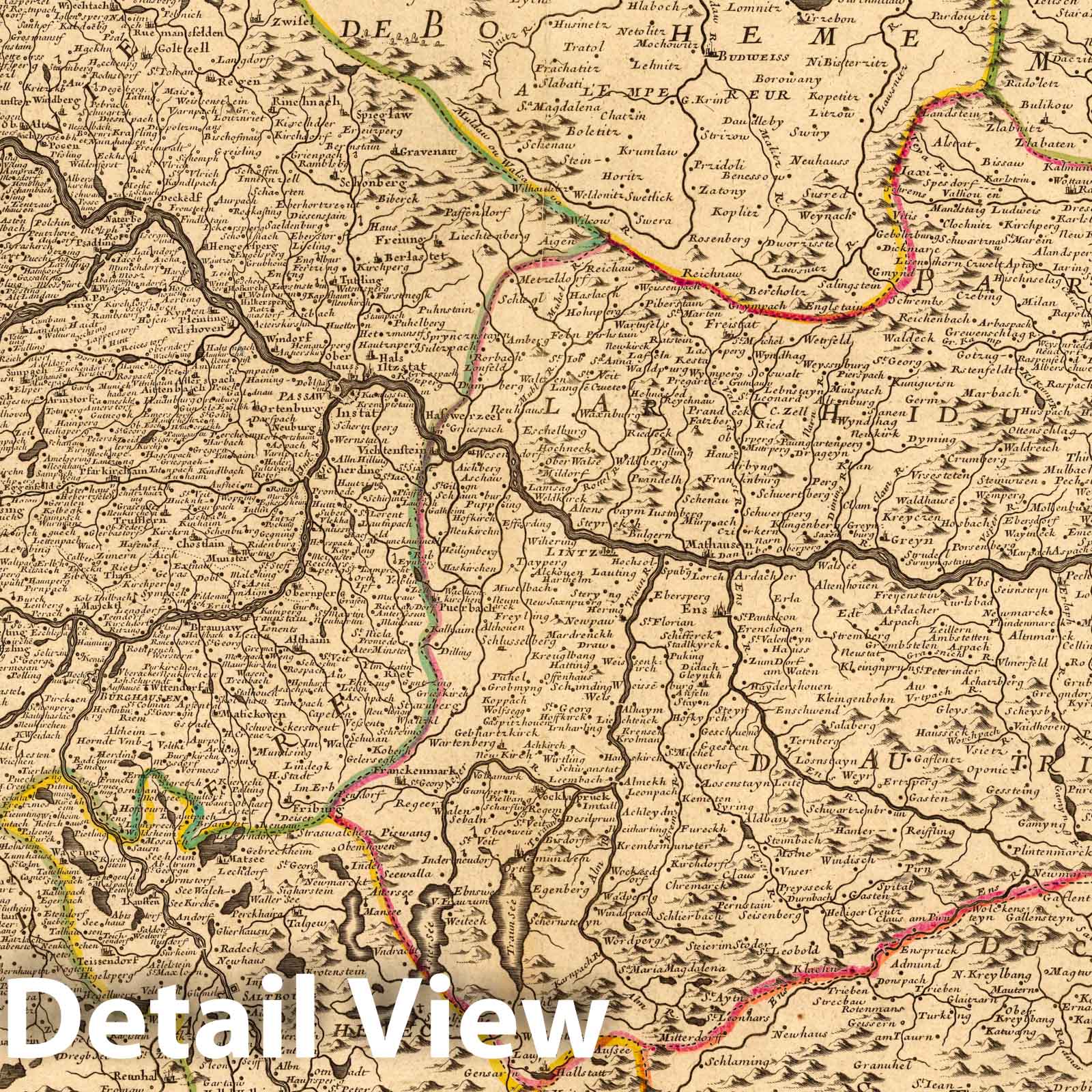 Circle of Bavaria and Part of Austria - River Map, 1734 - Historical Map Print