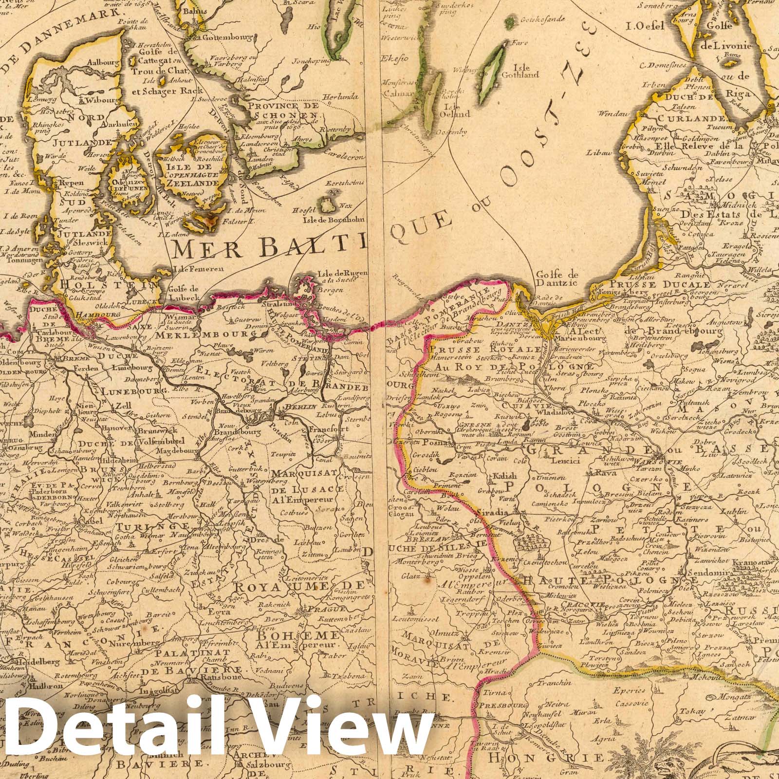 Denmark, Sweden, and Poland - River Map, 1705 - Historical Map Print