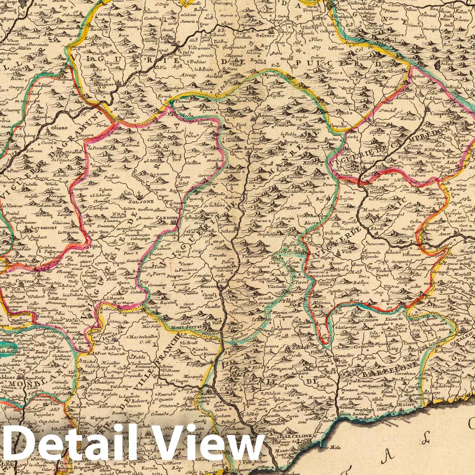 Catalonia, Spain - River Map, 1714 - Historical Map Print