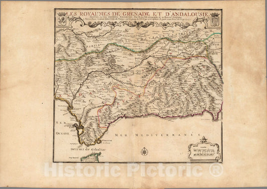 Historic Map : Spain, Grenada Region , SpainLes Royaumes de Grenade et d'Andalousie 1707 , Vintage Wall Art