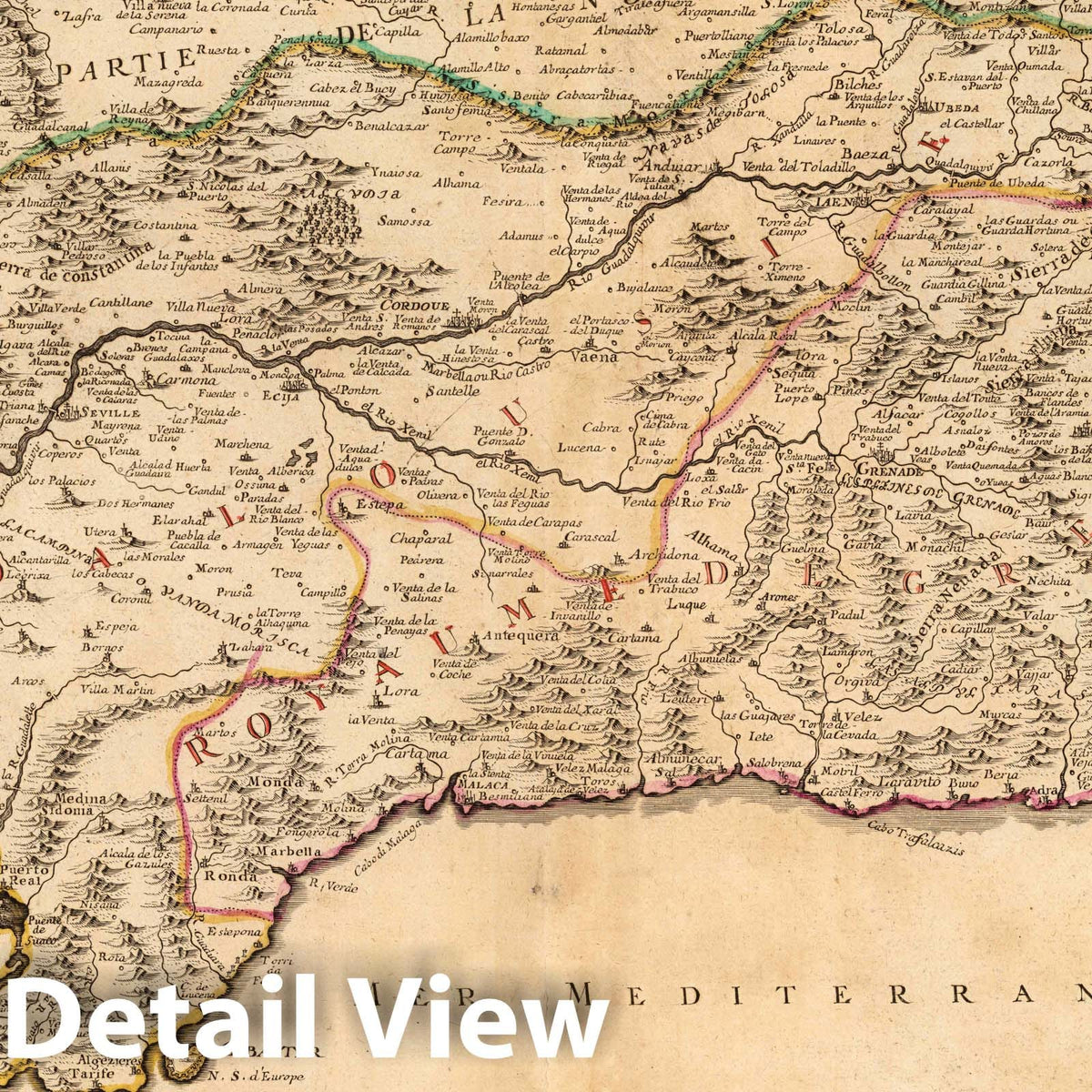 Granada and Andalusia, Spain - River Map, 1707 - Historical Map Print