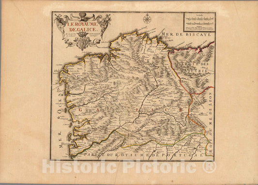 Historic Map : spain, Galicia, SpainLe Royaume De Galice. 1708 , Vintage Wall Art