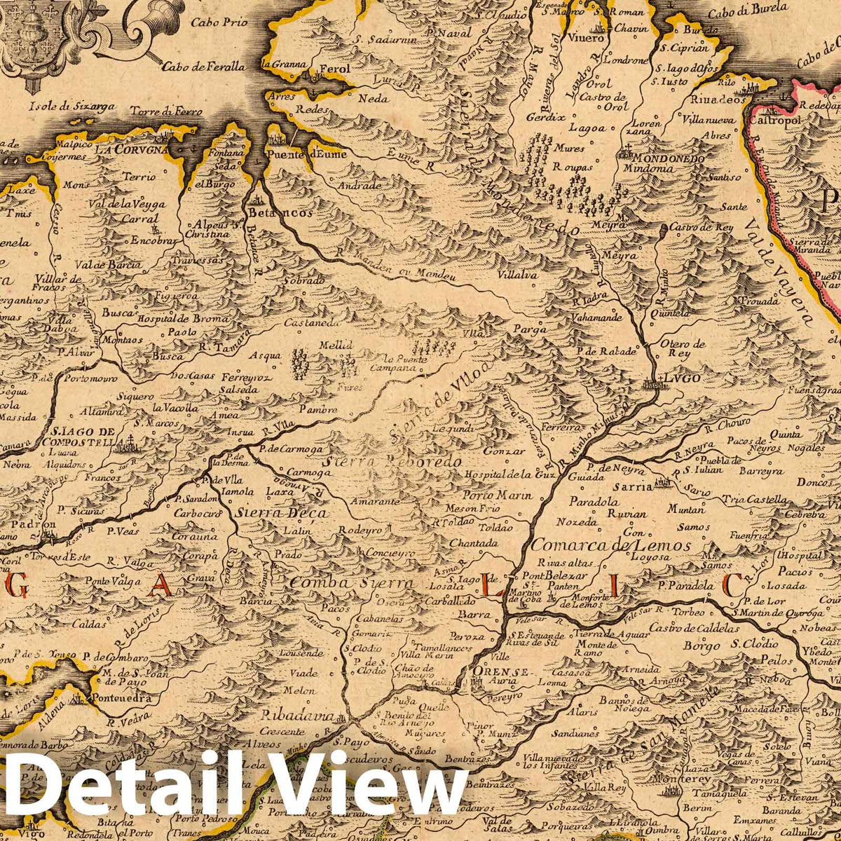 Galicia, Spain - River Map, 1708 - Historical Map Print