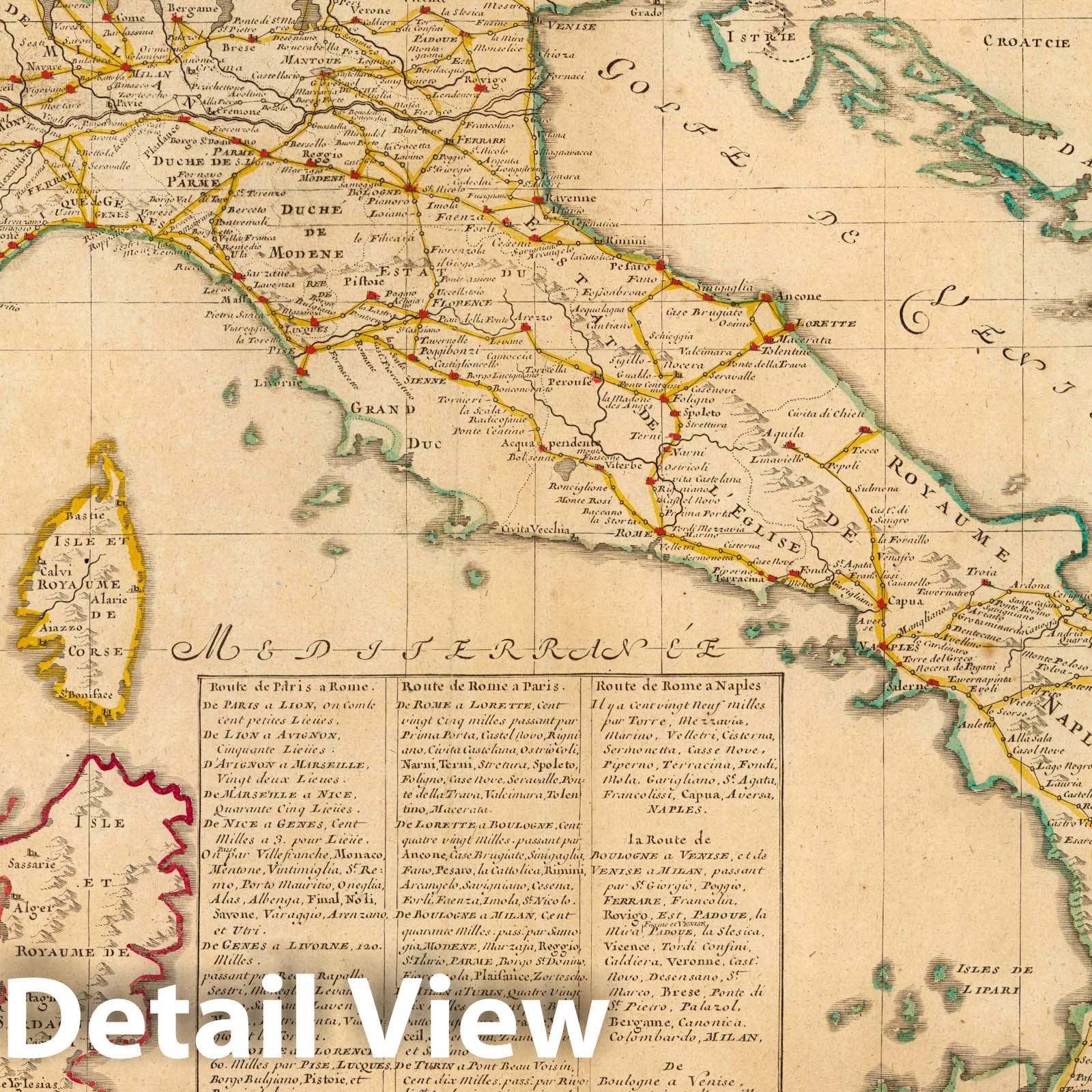 Routes of Posts of Italy - Historical Map Print, 1705