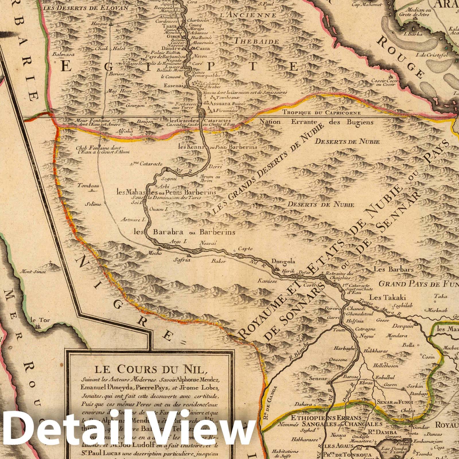 The Course of the Nile and Modern Egypt - River Map, 1720 - Historical Map Print