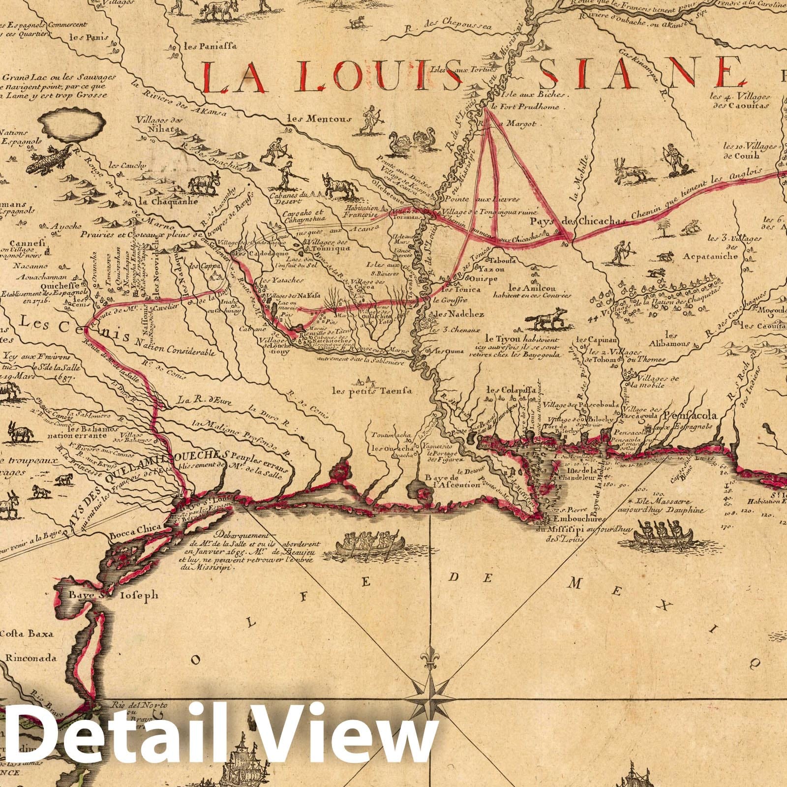 Lower Mississippi River, 1718 - Historical Map Print