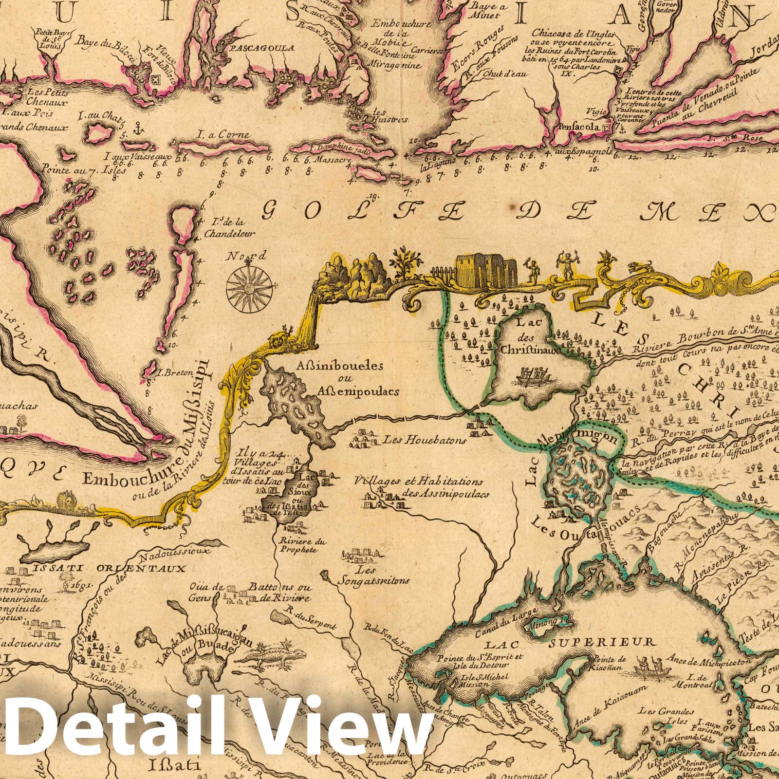 Mississippi River and Louisiana, 1718 - Historical Map Print