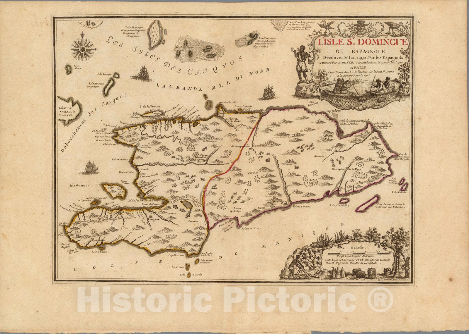 Historic Map : World Atlas Map, L'Isle St. Domingue 1723 - Vintage Wall Art