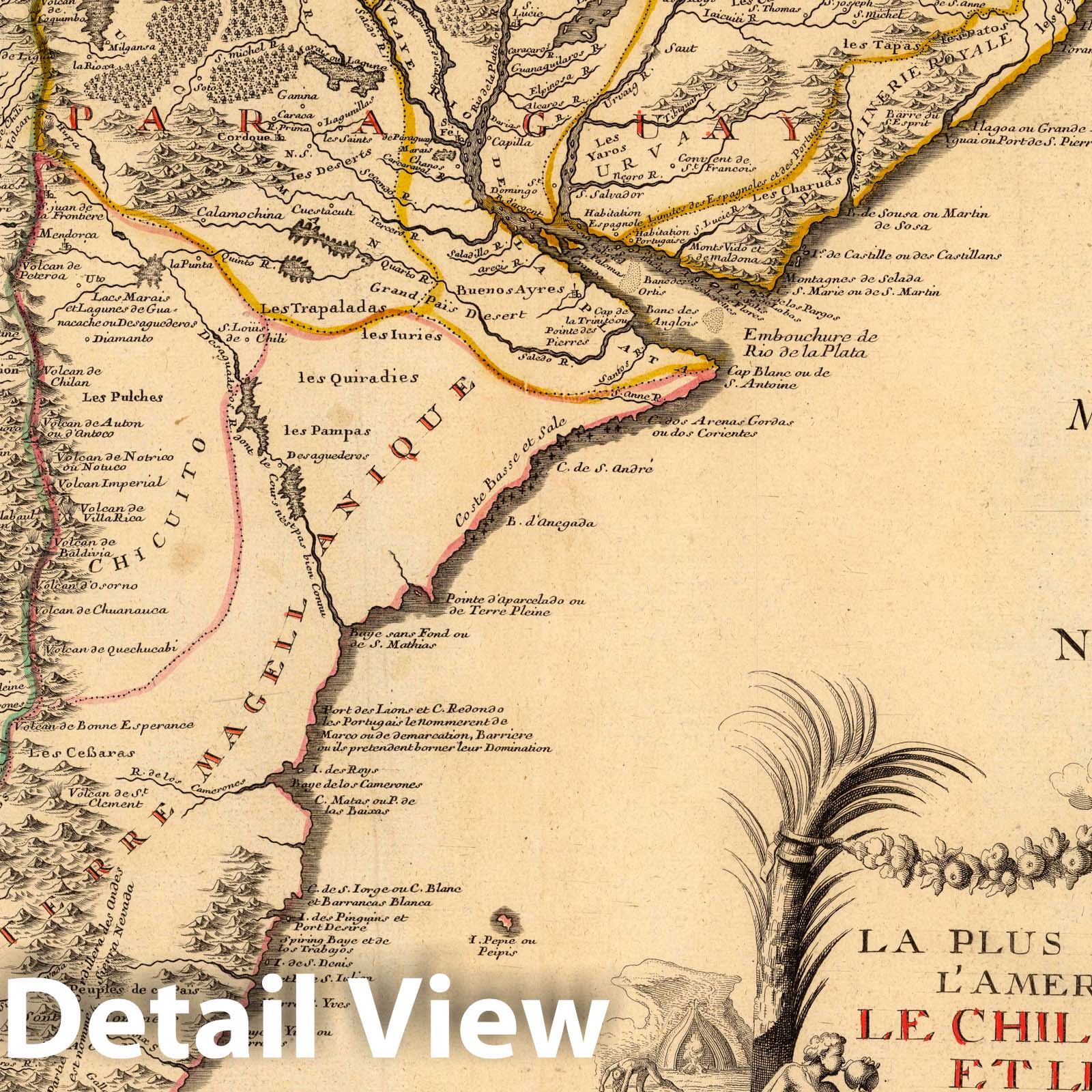 Southern South America - Chile, Paraguay, and Magellan Strait, 1720 - Historical Map Print