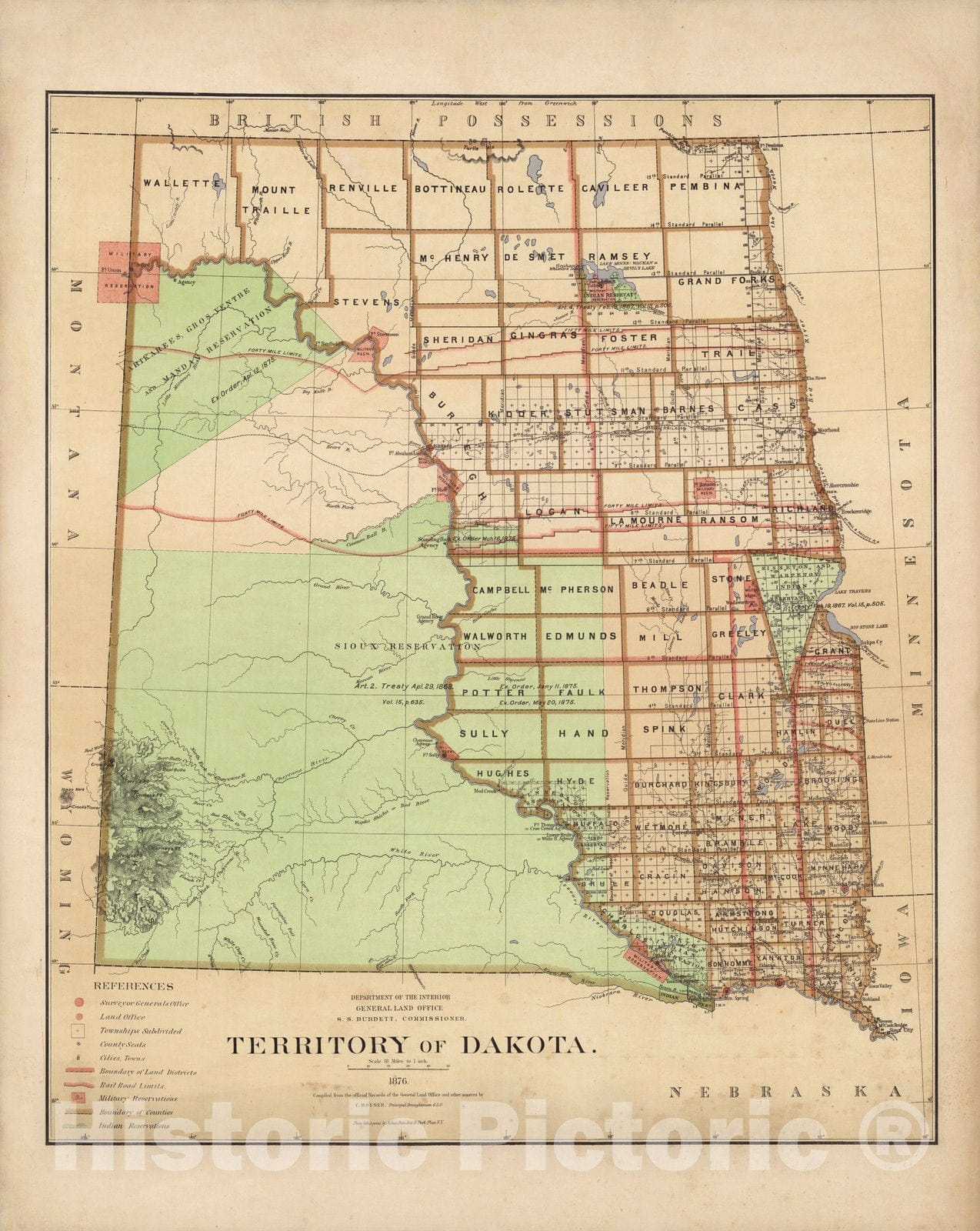 Historic Map : Territory of Dakota 1876 - Vintage Wall Art