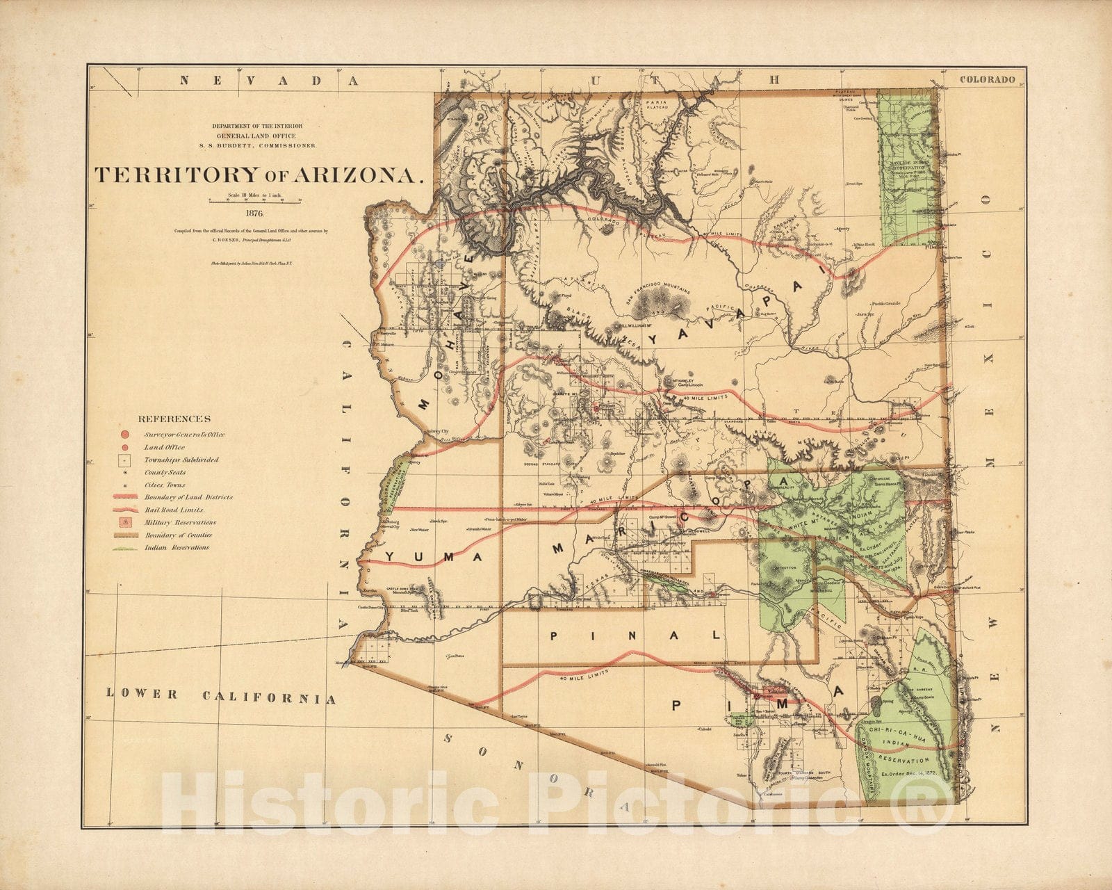 Historic Map : Territory of Arizona 1876 - Vintage Wall Art