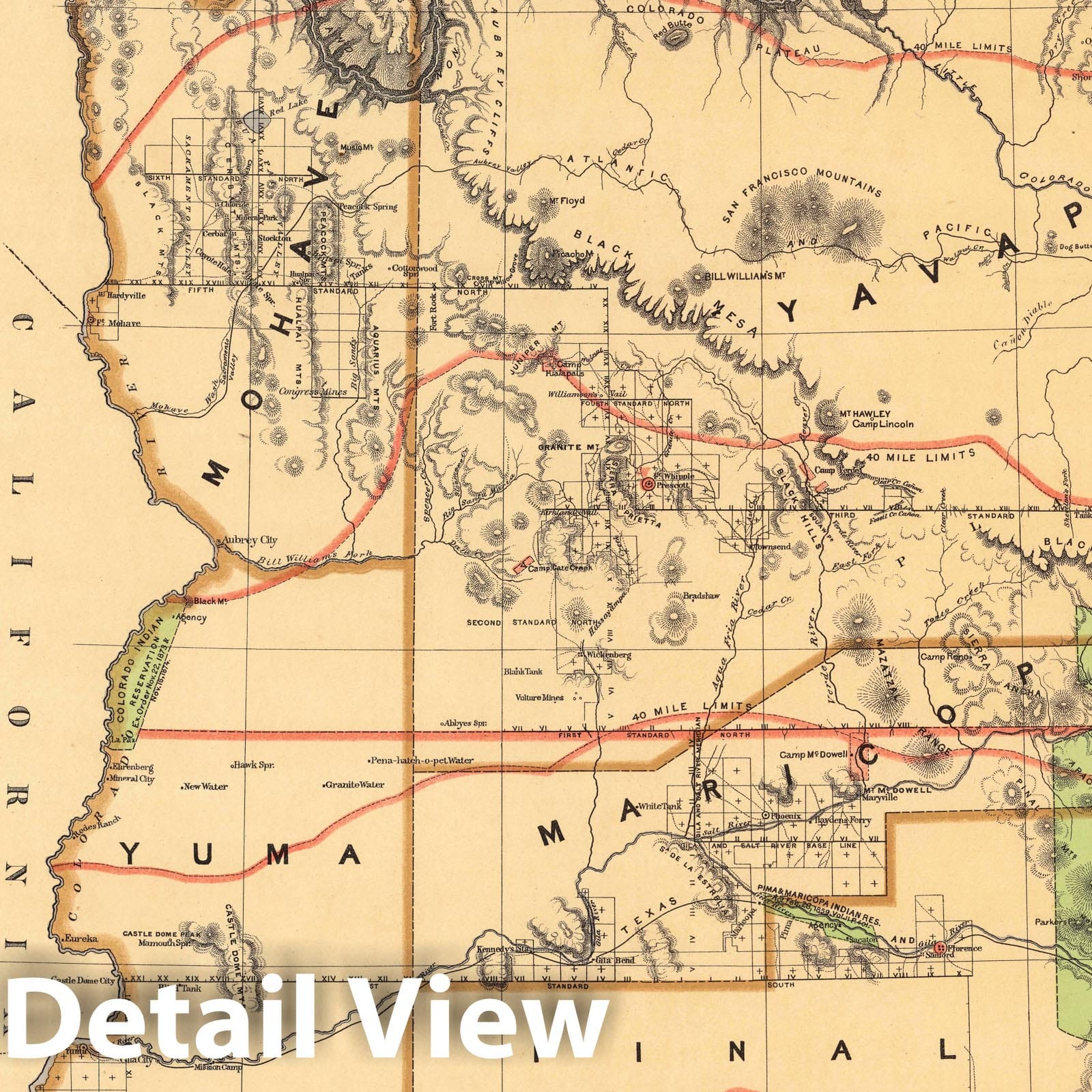 Arizona Territory - Railroad Map, 1876 - Historical Map Reproduction