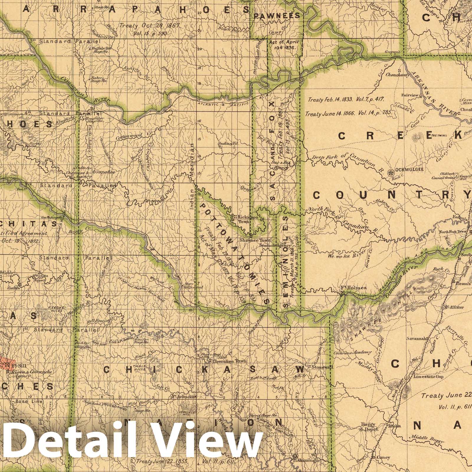 Indian Territory - Railroad Map, 1876 - Historical Map Print