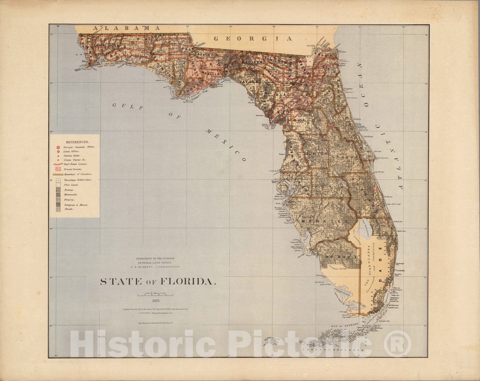 Historic Map : State of Florida 1876 - Vintage Wall Art
