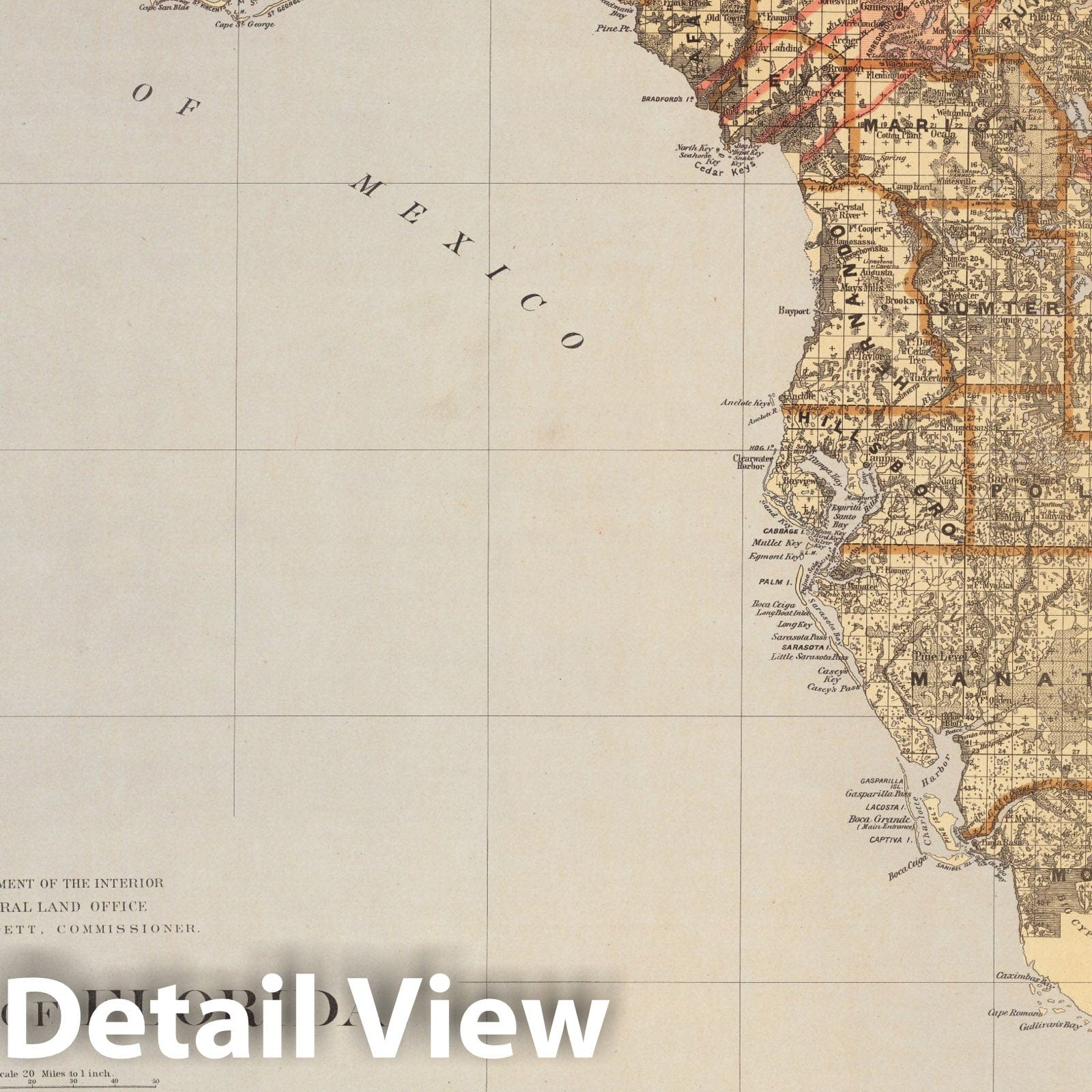 Historic Map : State of Florida 1876 - Vintage Wall Art
