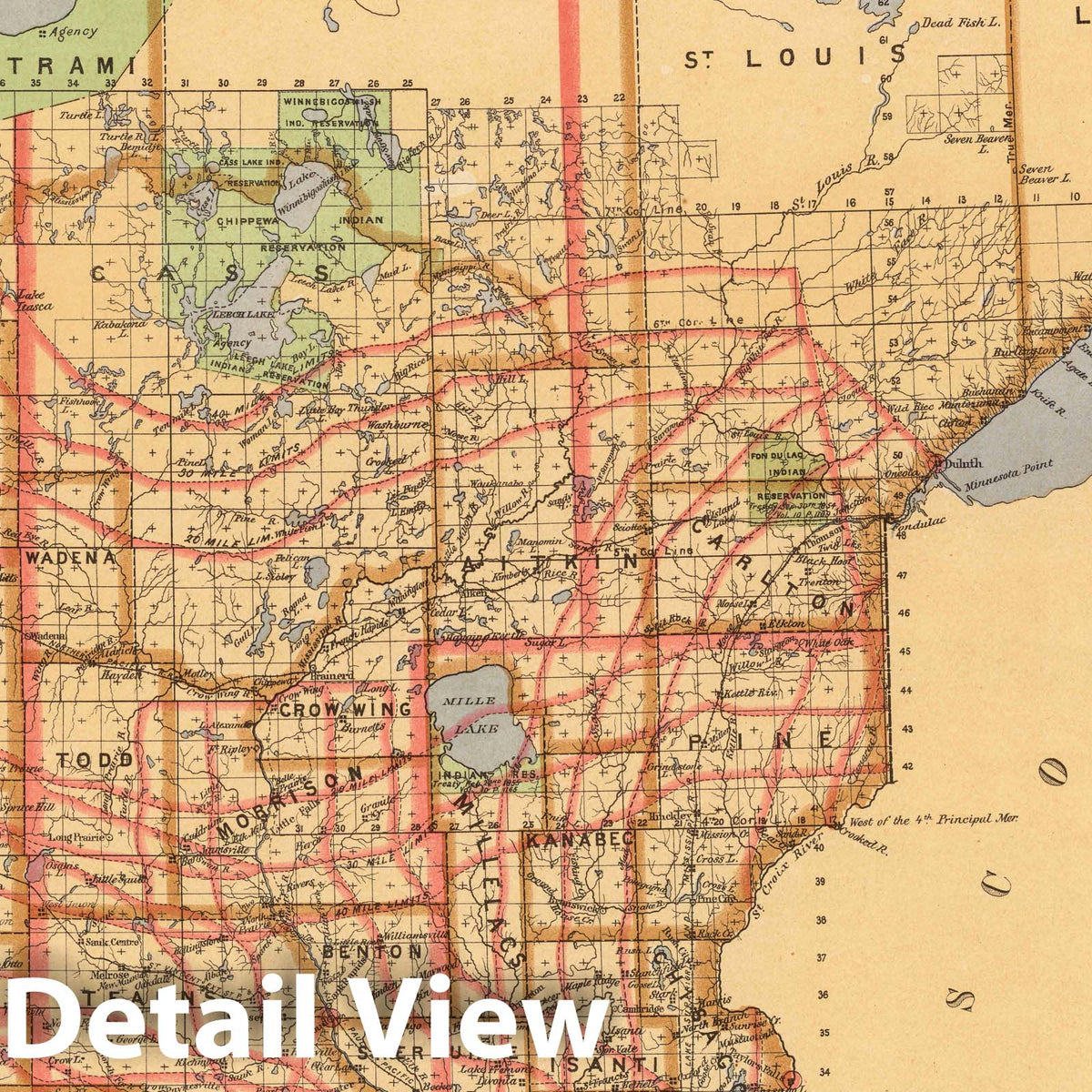 Minnesota - Railroad Map, 1876 - Historical Map Print