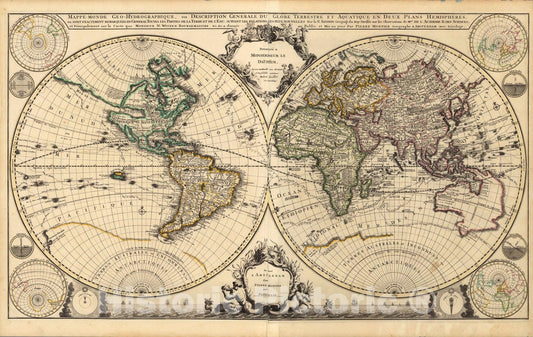 Historic Map : Mappe-Monde Geo-Hydrographique, 1708 - Vintage Wall Art
