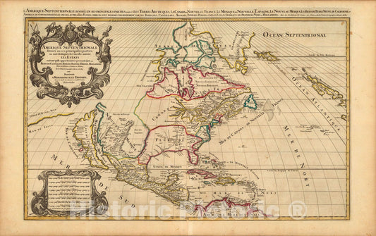 Historic Map : World Atlas Map, L'Amerique Septentrionale. 1708 - Vintage Wall Art