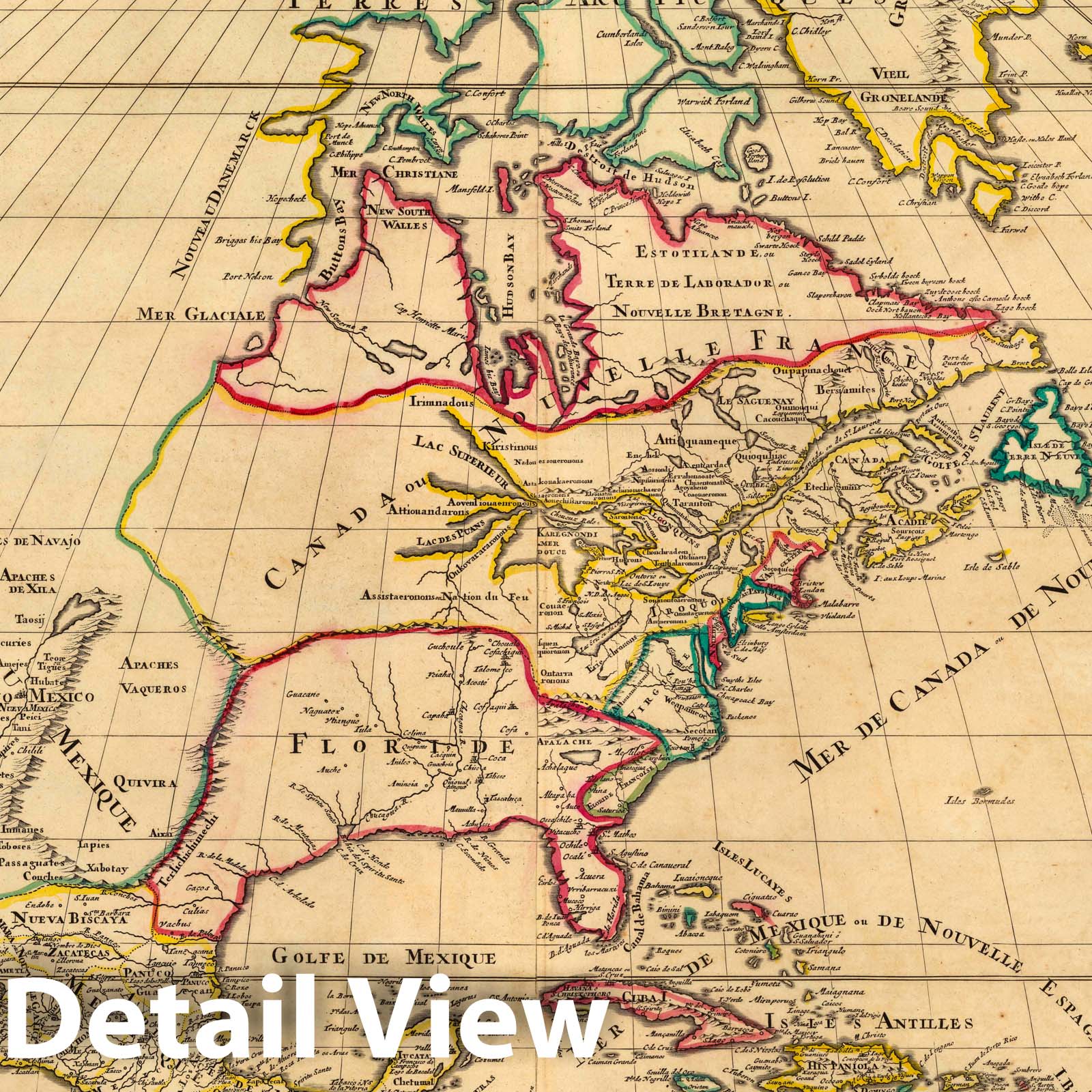 Northern America, 1708 - Historical Map Print from Atlas Nouveau