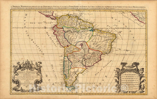 Historic Map : World Atlas Map, L'Amerique Meridionale. 1708 - Vintage Wall Art