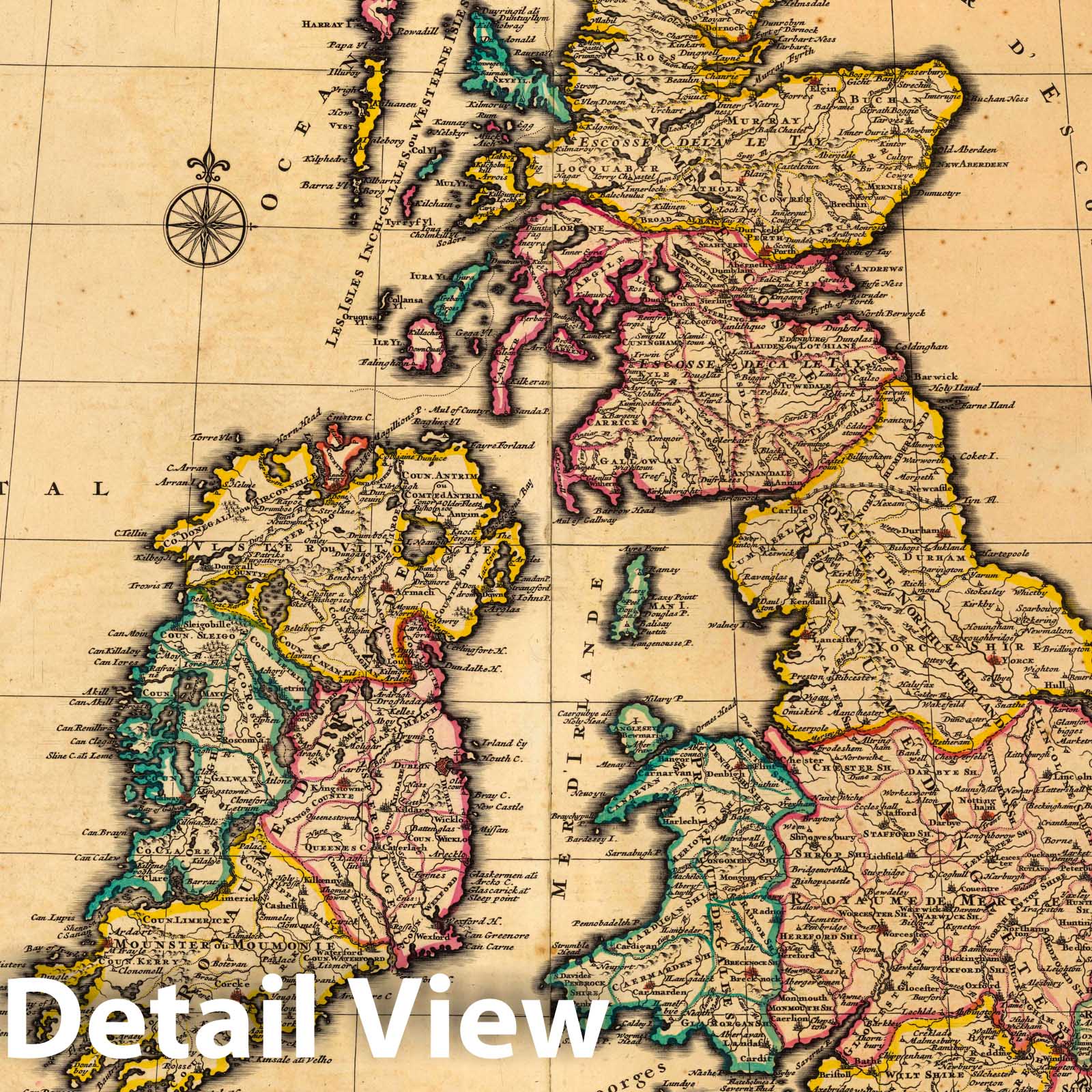 British Isles: England, Scotland, and Ireland, 1708 - Historical Map Print