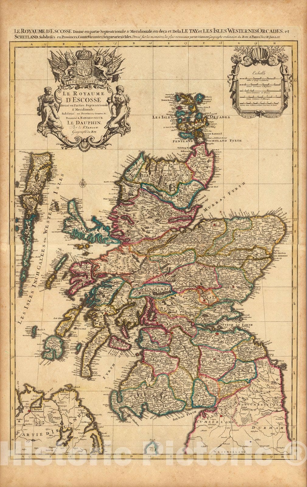 Historic Map : Scotland,Le Royaume D'Escosse. 1708 , Vintage Wall Art