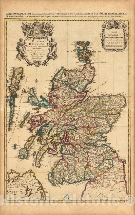 Historic Map : Scotland,Le Royaume D'Escosse. 1708 , Vintage Wall Art