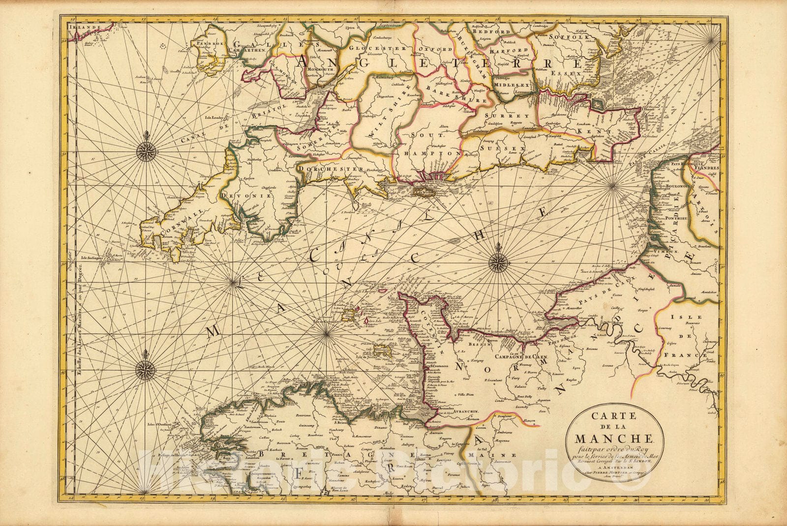 Historic Map : English ChannelCarte de la Manche. 1708 , Vintage Wall Art