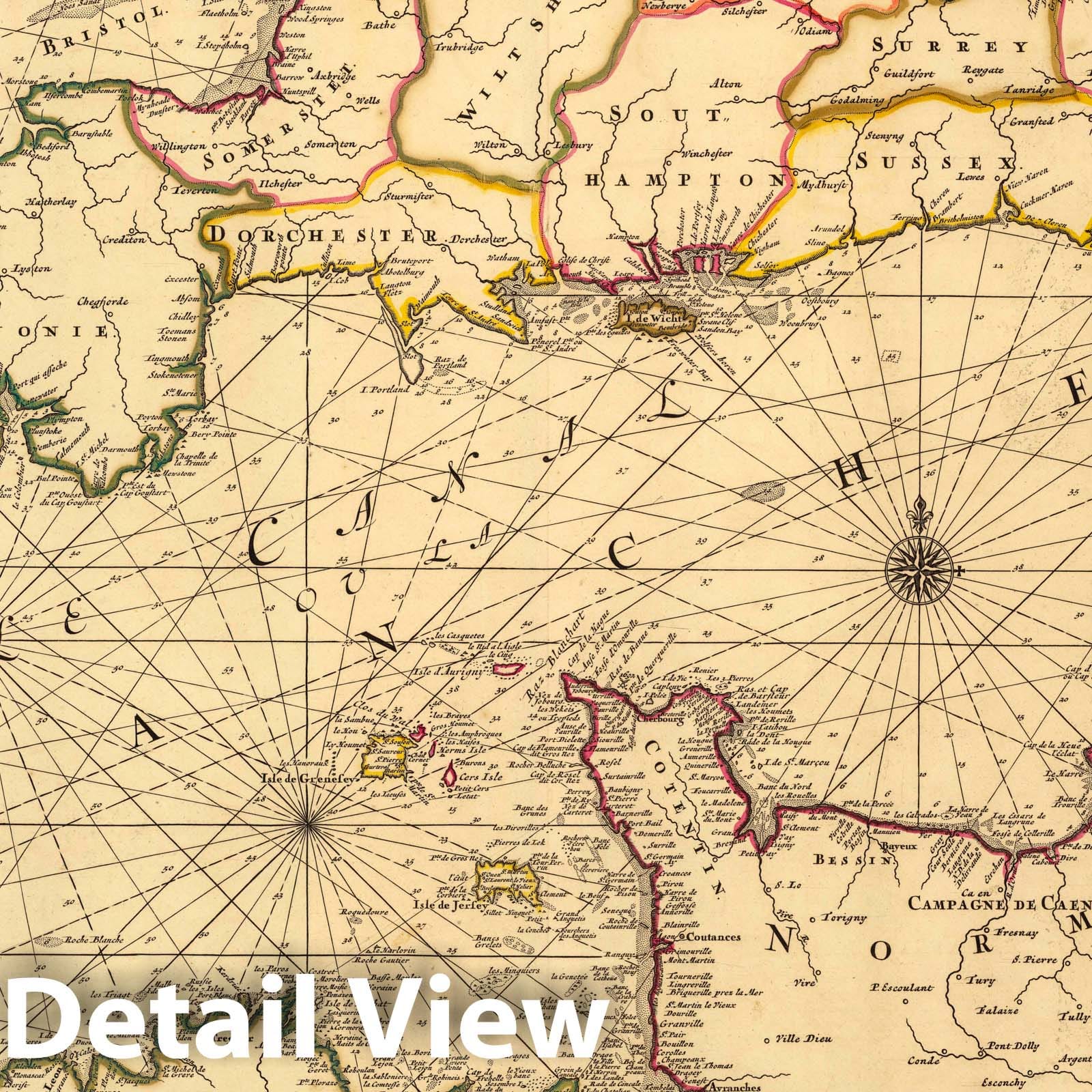 English Channel, 1708 - Historical Nautical Map Print
