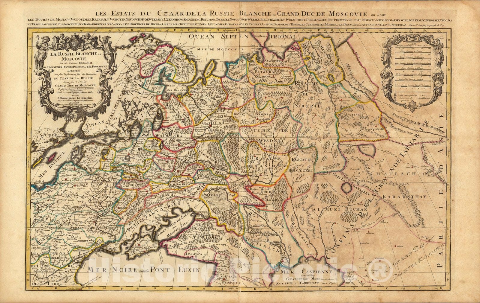 Historic Map : Russia,La Russie Blanche ou Moscovie. 1708 , Vintage Wall Art