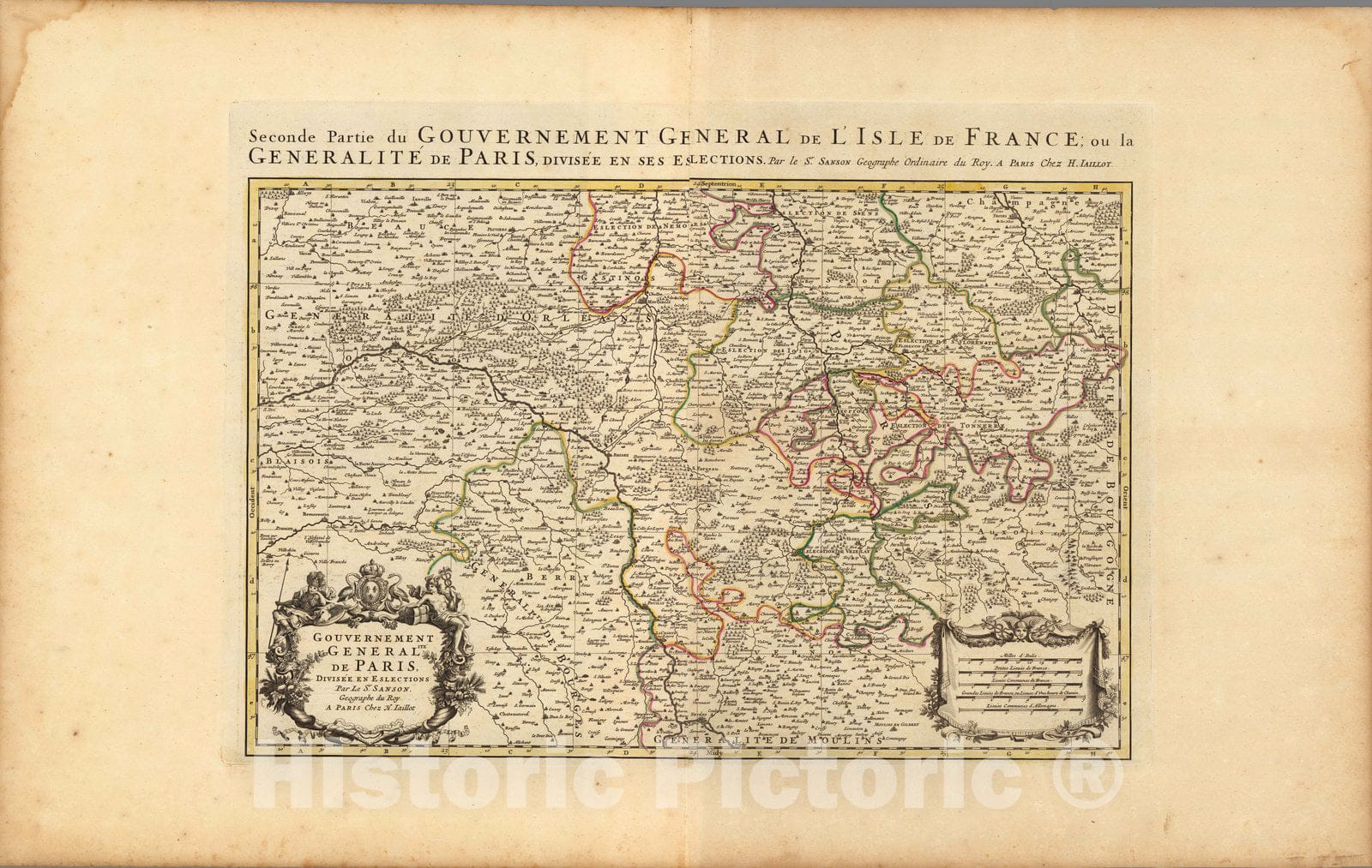 Historic Map : Isle de France ,Seconde Partie du Gouvernement General de L'Isle de France; ou la Generalite de Paris. 1708 , Vintage Wall Art
