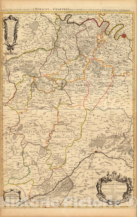 Historic Map : Isle de France ,Partie Meridionale l'Evesche de Chartres. 1708 , Vintage Wall Art
